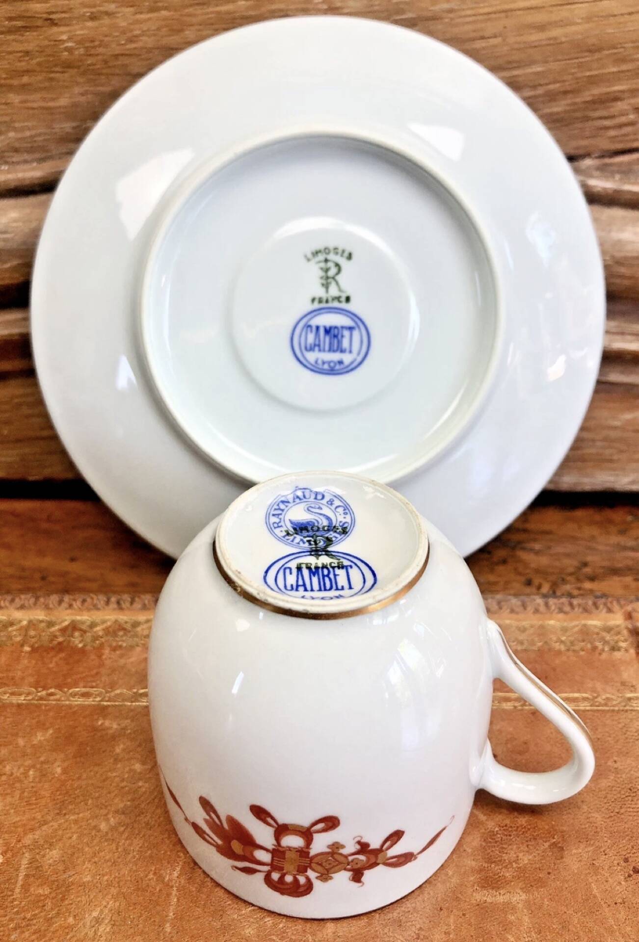 Service of 6 porcelain coffee cups Raynaud Limoges celadon green dragon