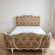 Double bed Louis XV in wood and floral fabric