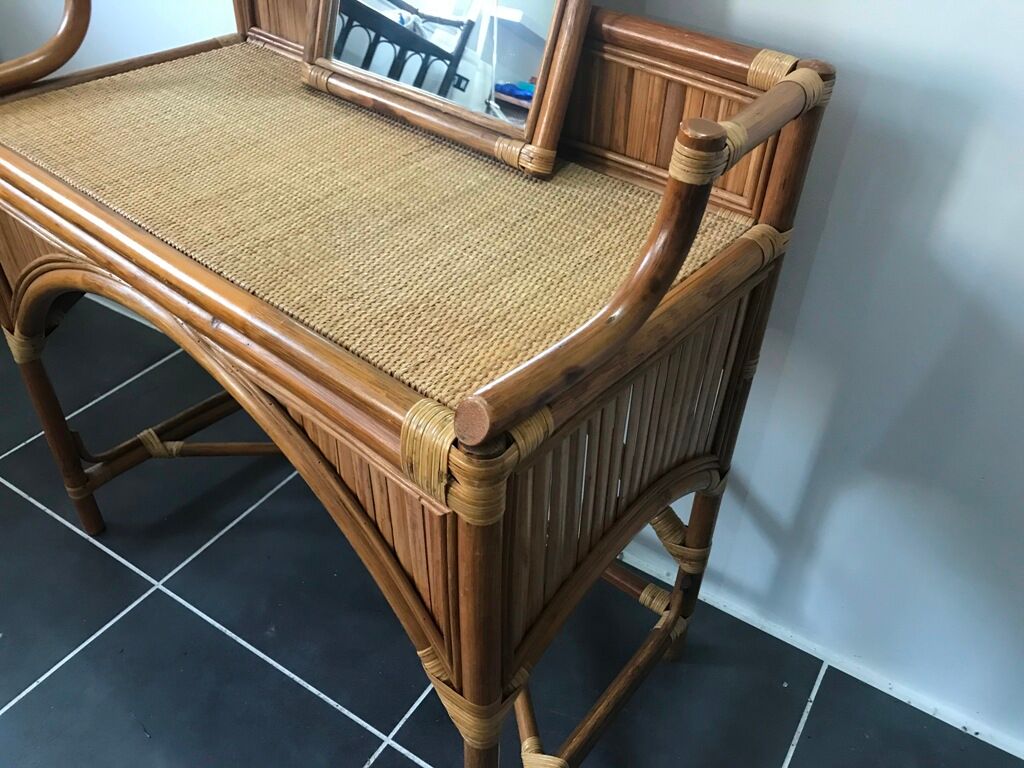 Coiffeuse bureau en rotin vintage