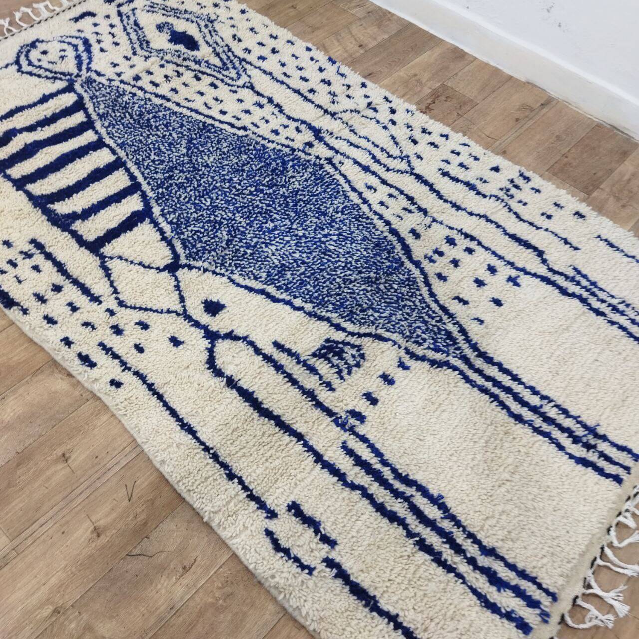 Vintage Azilal rug 264x150 cm - Blue geometric patterns
