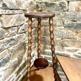 High stool in beaded wood - spool legs