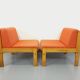 Set of 2 vintage Baumann armchairs in orange fabric and wood from the 80s