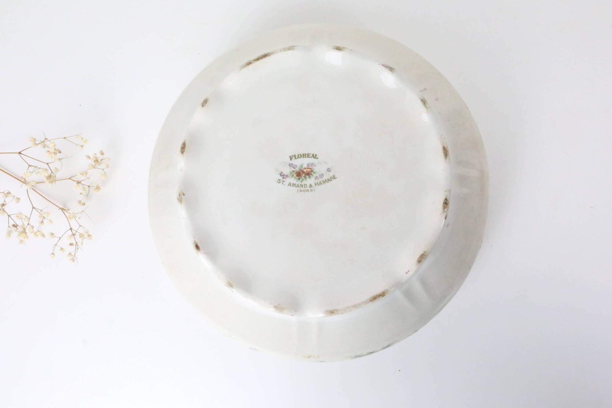 Earthenware salad bowl, Saint Amand & Hamage earthenware factory, Floreal pattern, French manufacturer