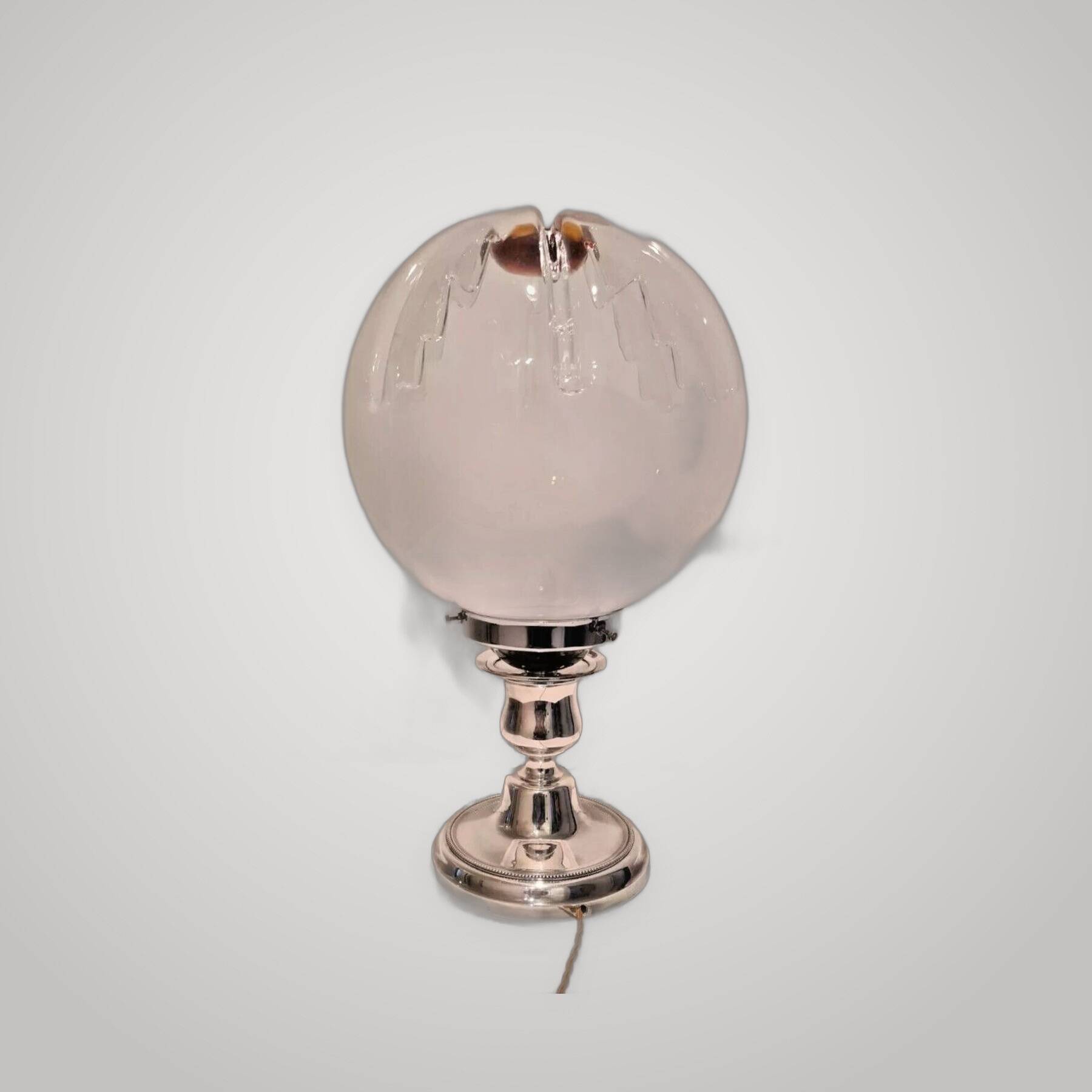 Italian Murano glass lamp, silver metal by Toni Zuccheri for Mazzega.