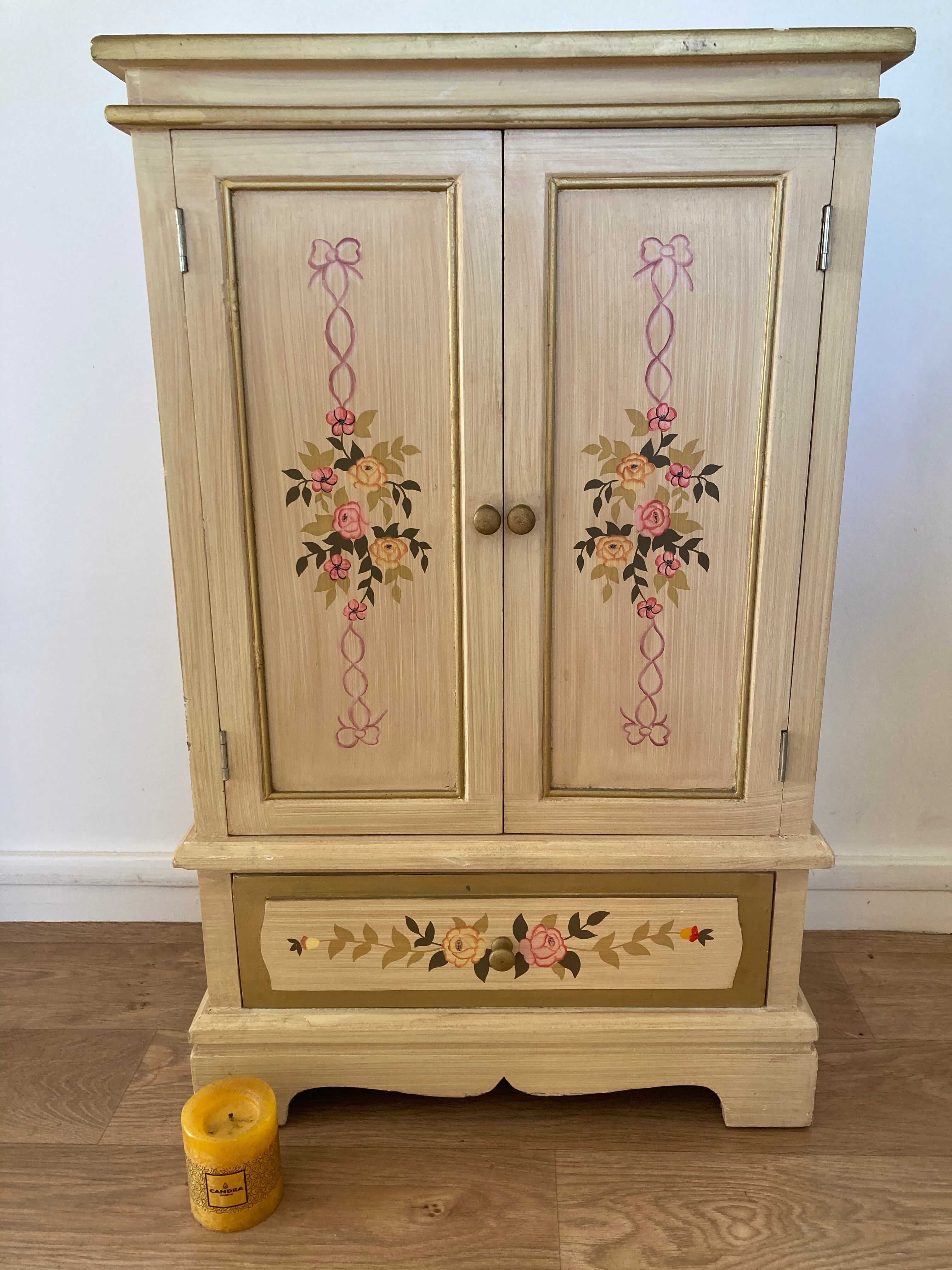 2-door flowered wooden cabinet