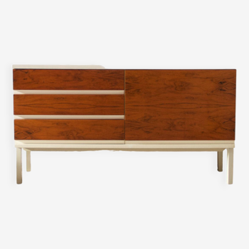 Small retro sideboard, in white veneer and wood.