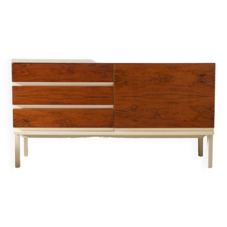 Small retro sideboard, in white veneer and wood.