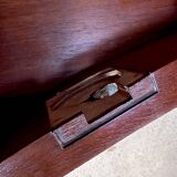 Large Italian Single Column Crescent-Shaped Desk in Goat Skin & Brass 1950s