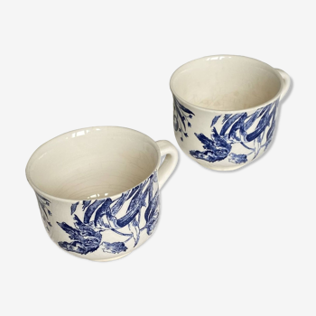 Set of 2 Gien blue chocolate tea cups vintage tableware ACC-7077