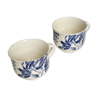Set of 2 Gien blue chocolate tea cups vintage tableware ACC-7077