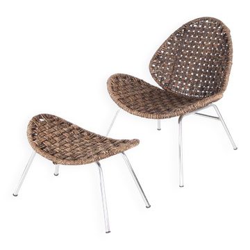 Chaise d’appoint en corde et son ottoman