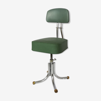 Swivel chair in green skai and chrome steel, Pullman, 1960