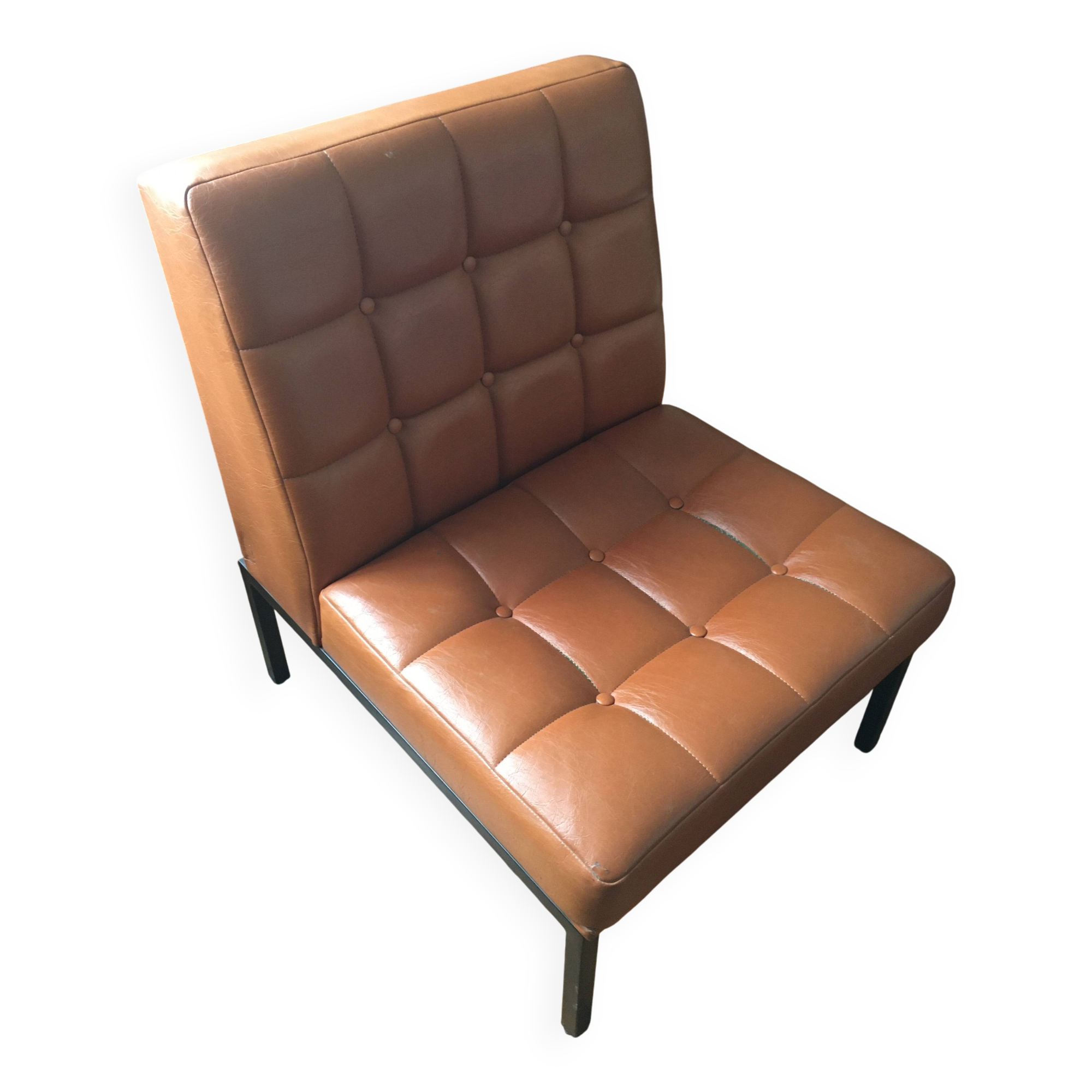 1970s lounge chair in faux leather and black steel