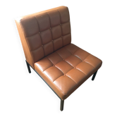 Fauteuil lounge années 1970 en simili cuir et acier noir
