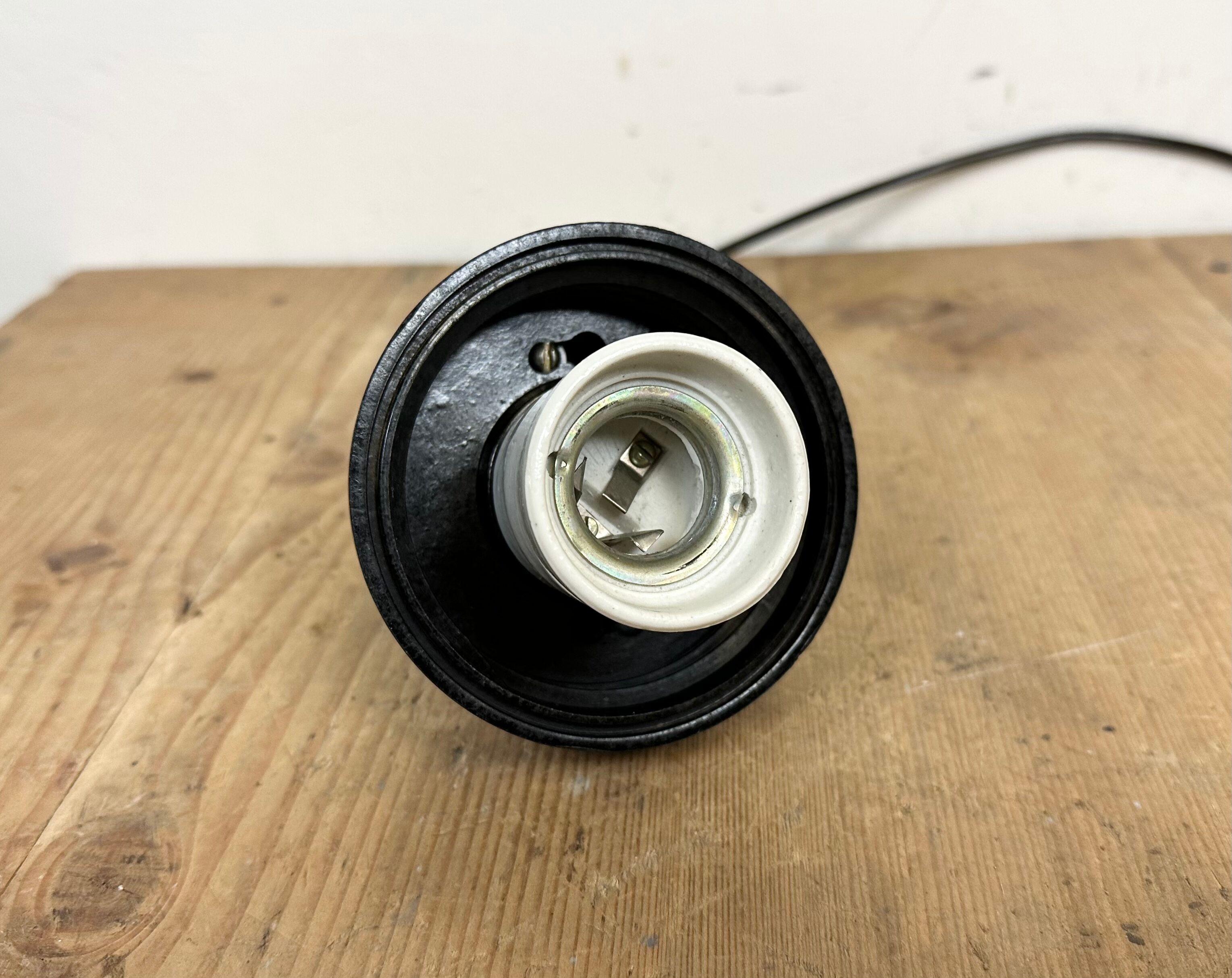 Industrial Bakelite Pendant Light with Ribbed Glass, 1970s