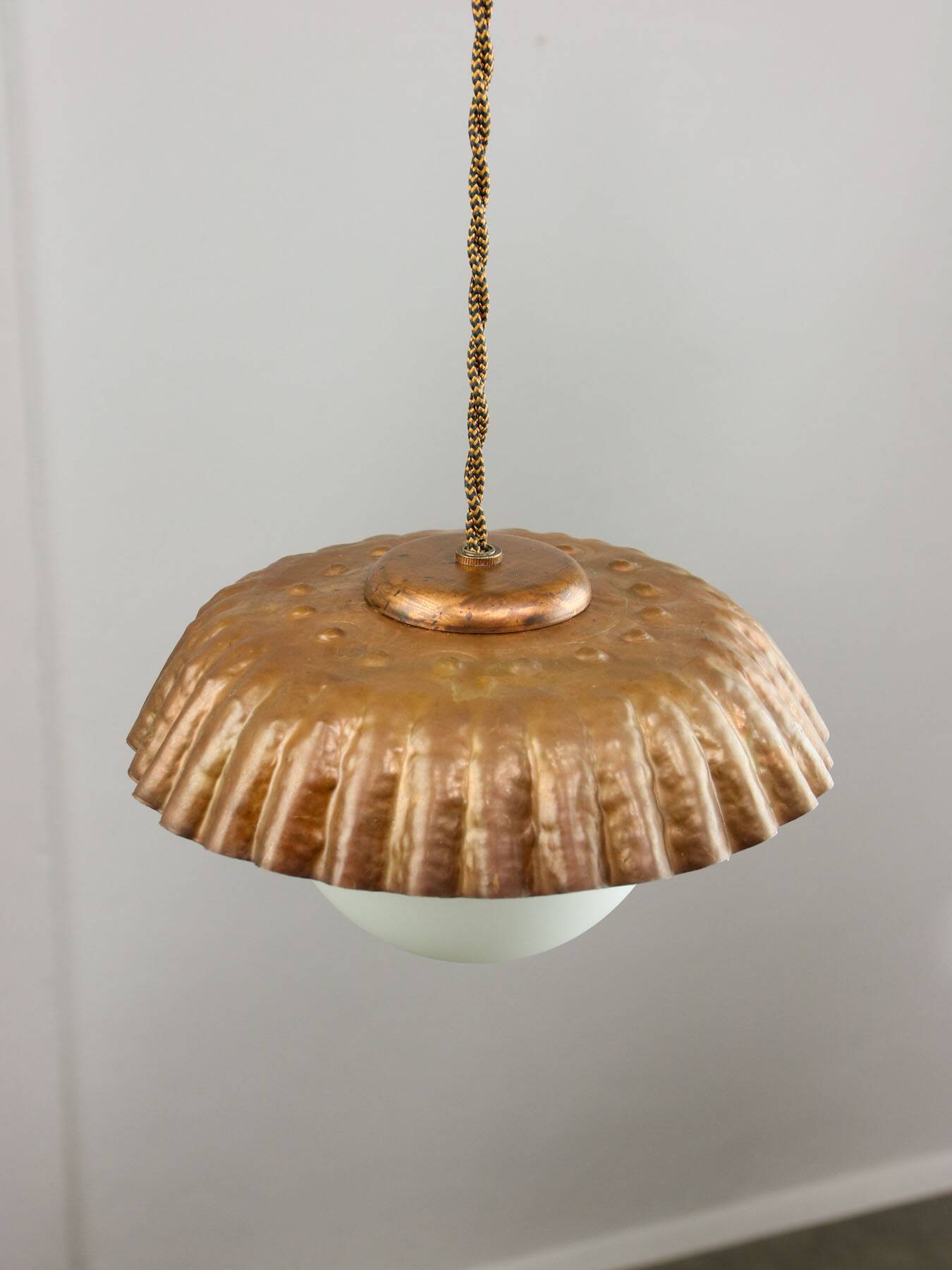 Mid-Century Italian Copper and Opaline Pendant Lamp