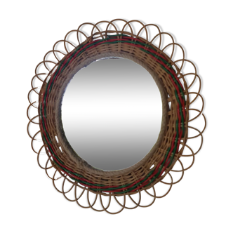 Vintage flower rattan mirror 33cm