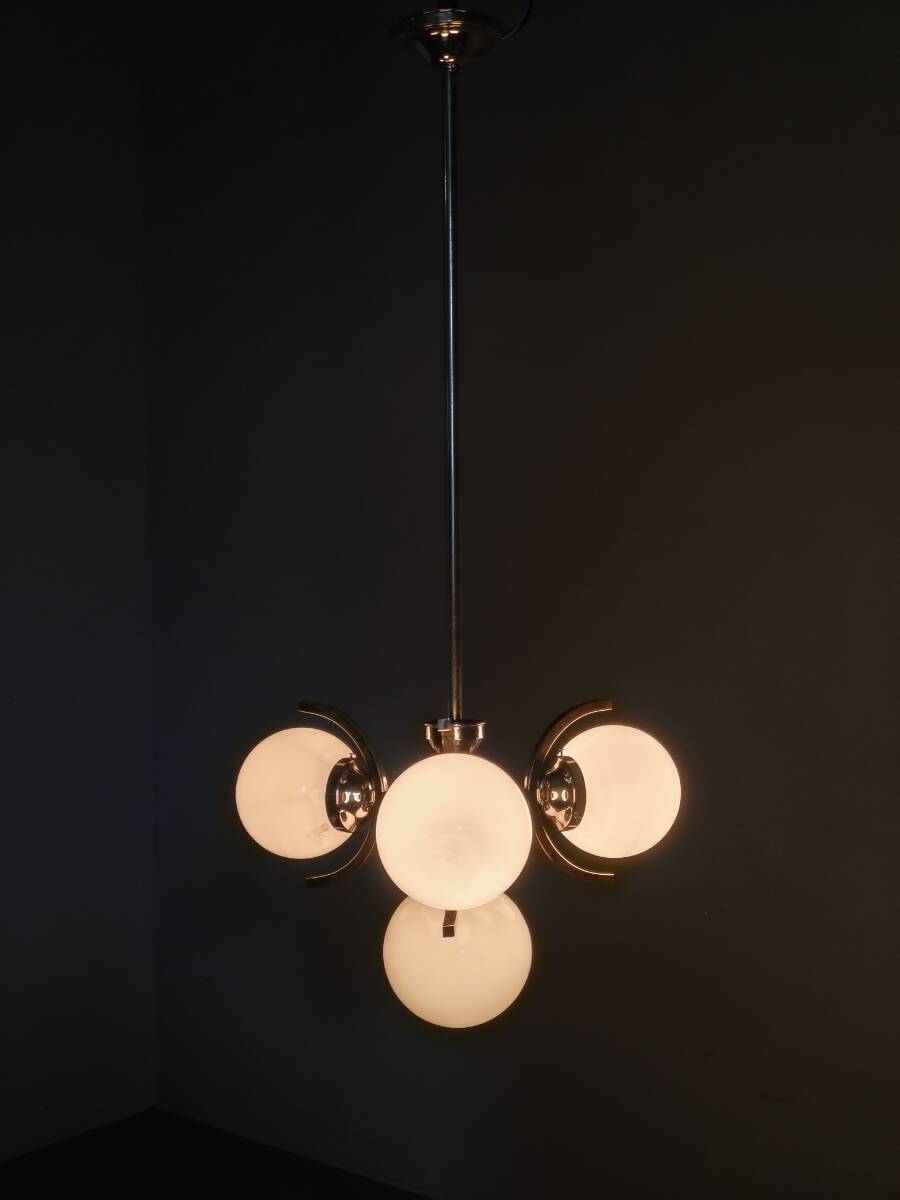 Art Deco Nickel and Glass Chandelier, 1930s