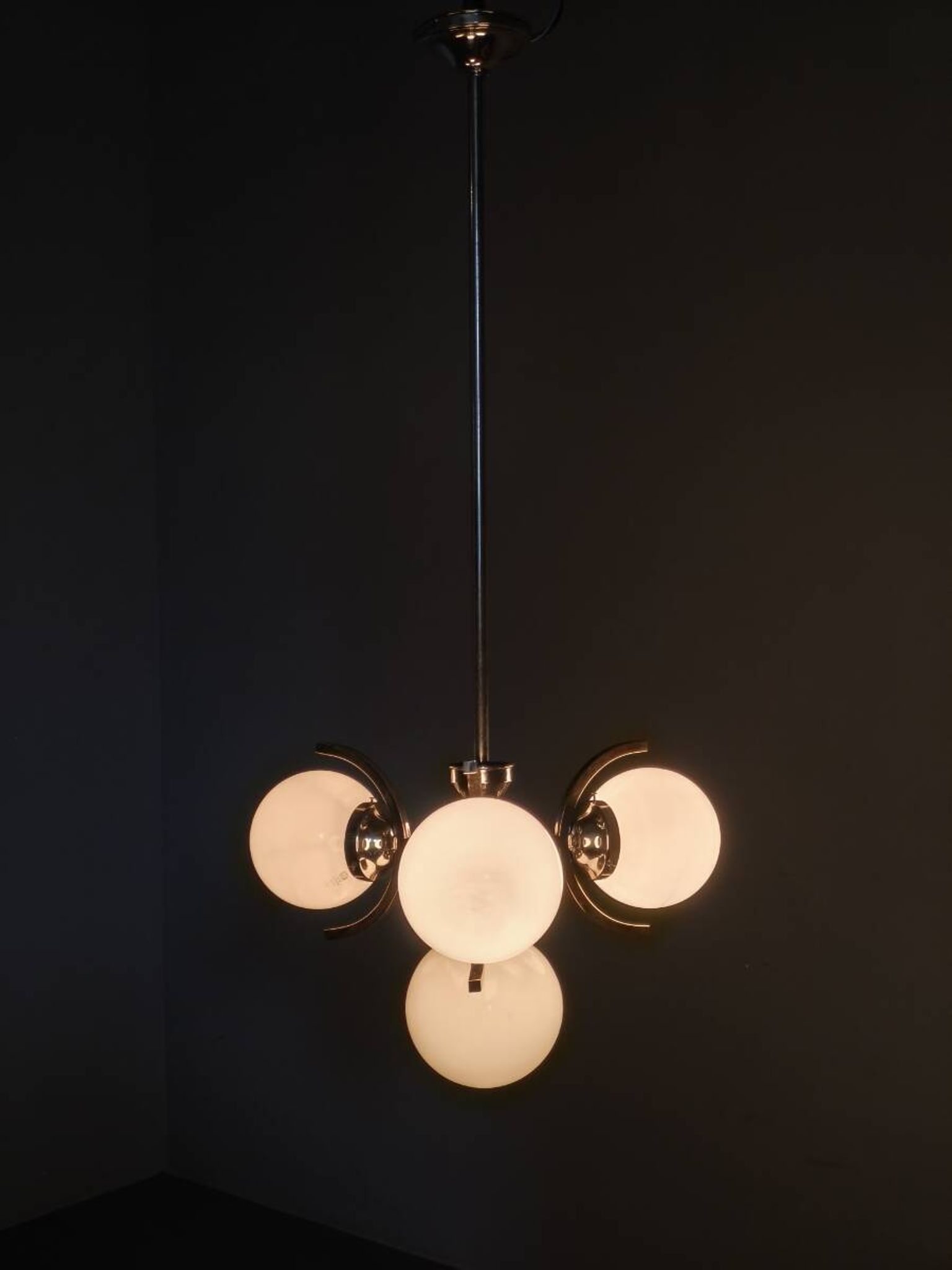 Art Deco Nickel and Glass Chandelier, 1930s