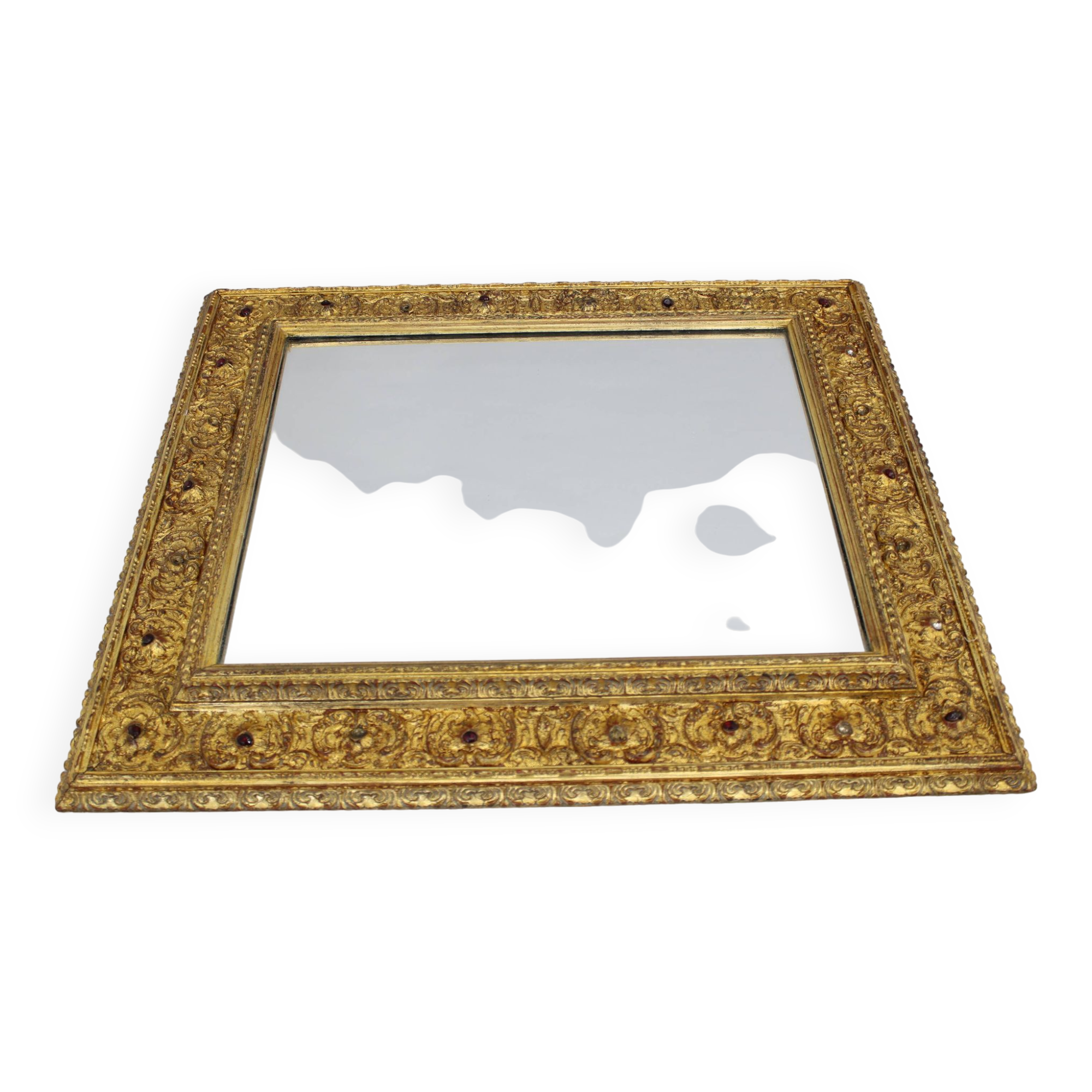 1940s Italian Mirror in Golden Wood Frame