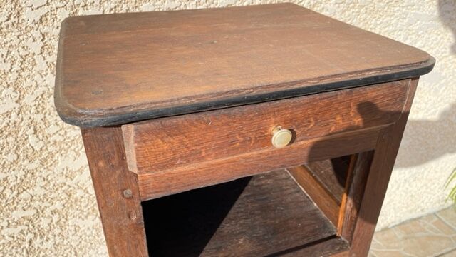 Solid oak bedside table and vintage compass legs