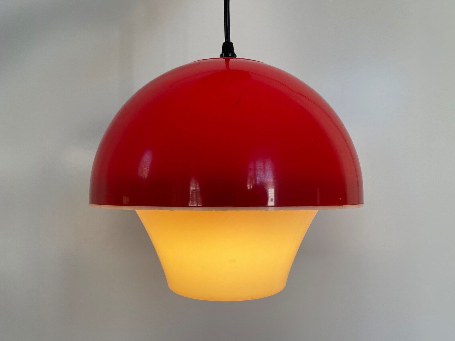 Scandinavian red & white vintage plastic hanging lamp