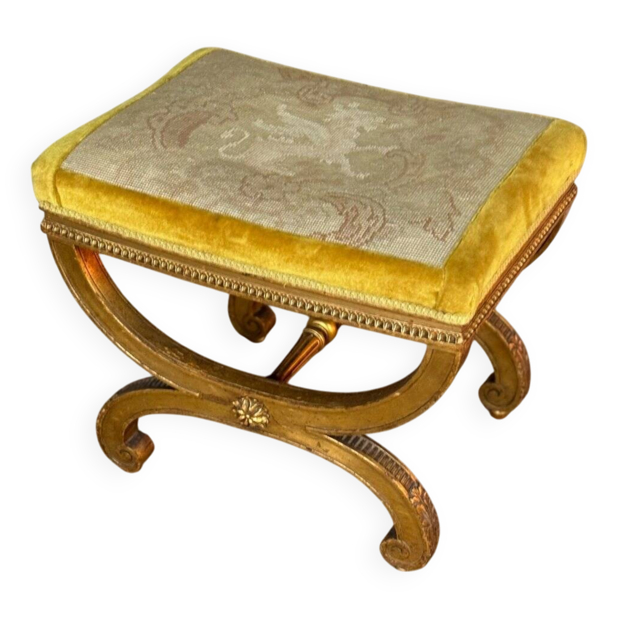 Louis XVI Style Carved and Gilded Wooden Stool Circa 1880