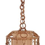 1960s Hand-Crafted Mid-Century Bamboo and Rattan Pendant Lamp, France