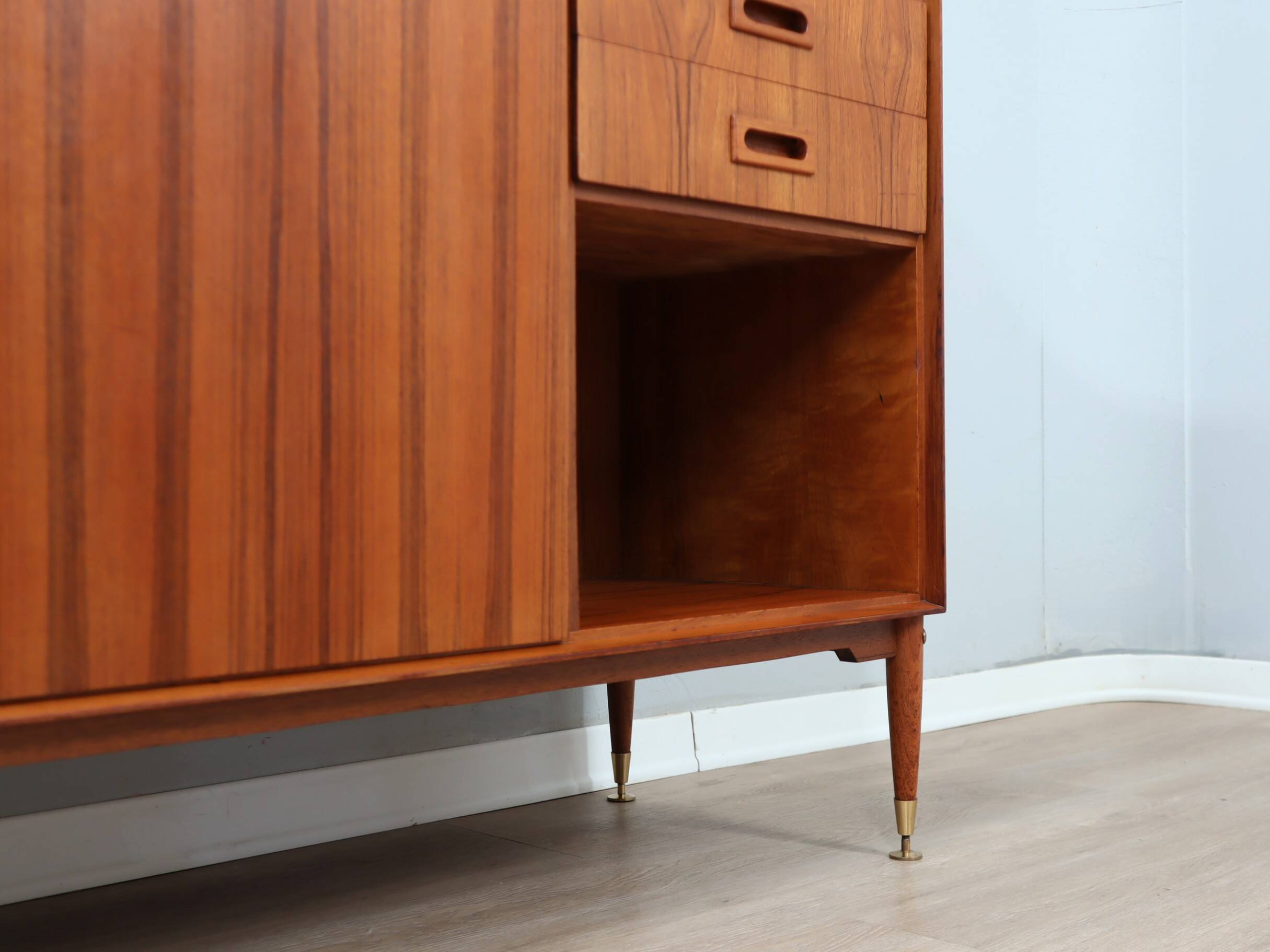 1960s Italian mid-century teak highboard restored with brass feet