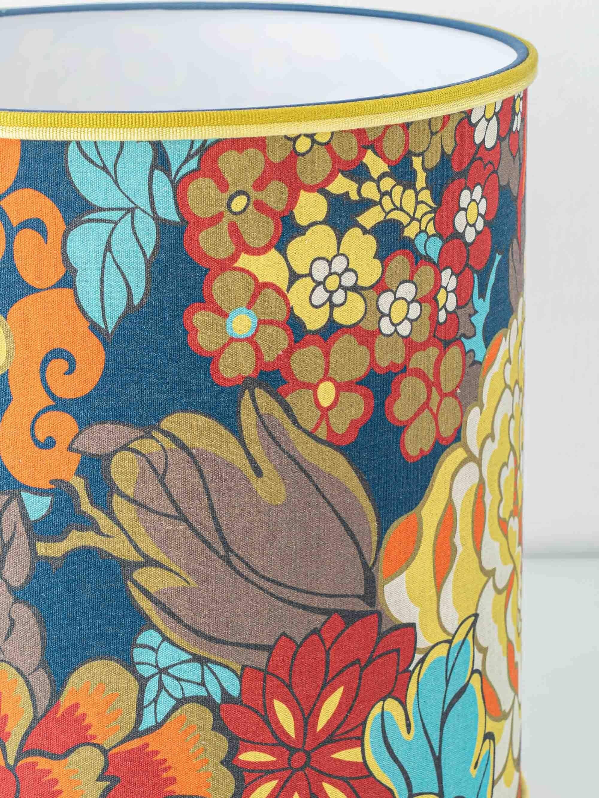 Lampe de table en céramique jaune espagnole, années 1960, abat-jour Liberty London rétro neuf