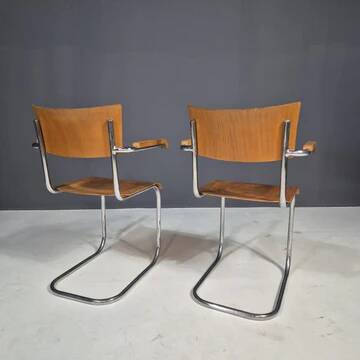 Fauteuils tubulaires fonctionnalistes de Kovona, bois et chrome, Tchécoslovaquie, années 1950