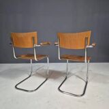 Fauteuils tubulaires fonctionnalistes de Kovona, bois et chrome, Tchécoslovaquie, années 1950