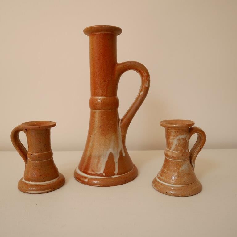 Set of 3 stoneware candle holders