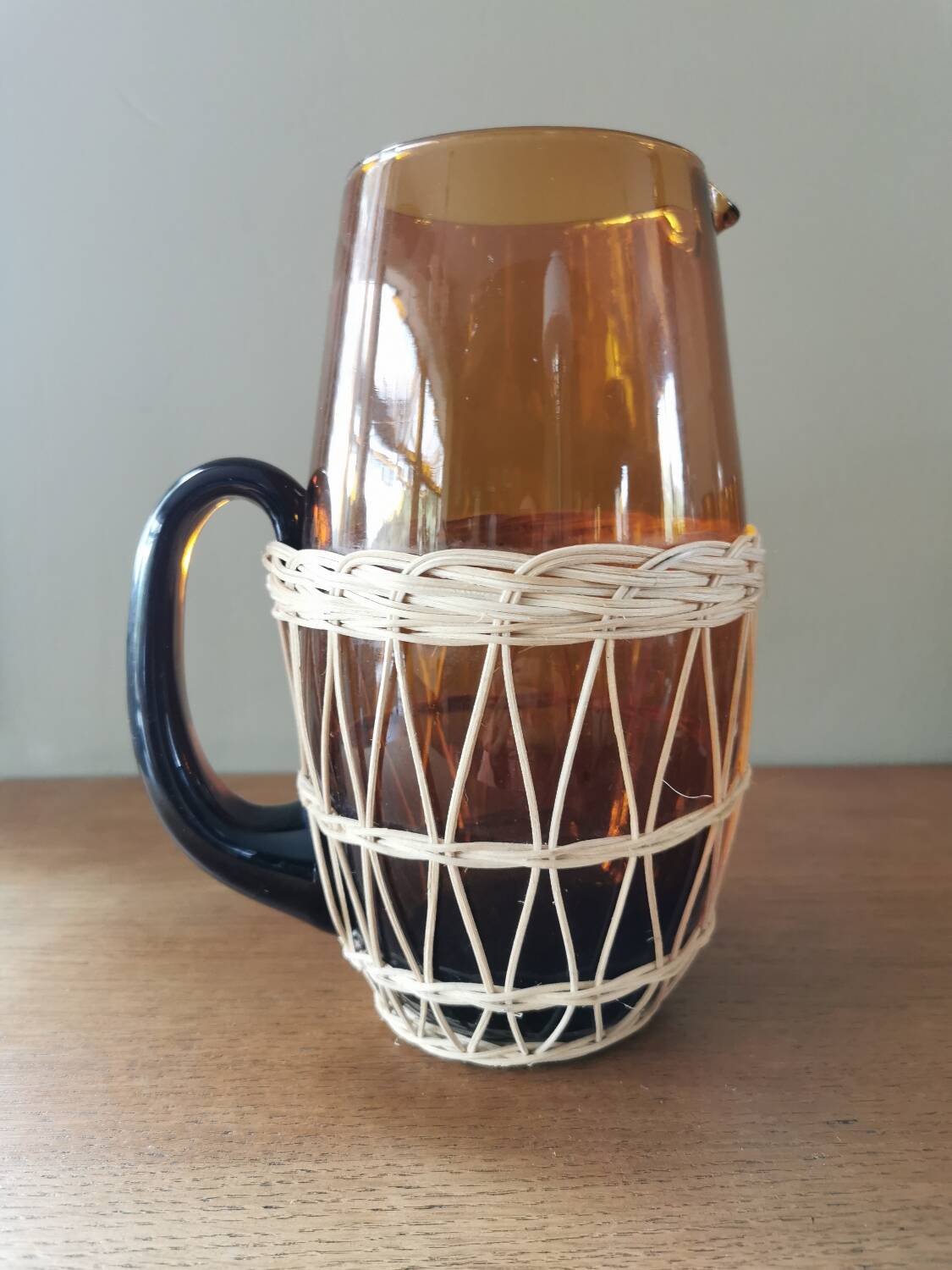 Vintage glass and wicker orangeade set