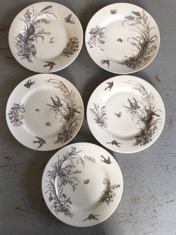 5 dessert plates porcelain gold medals exp 1867 1978 birds