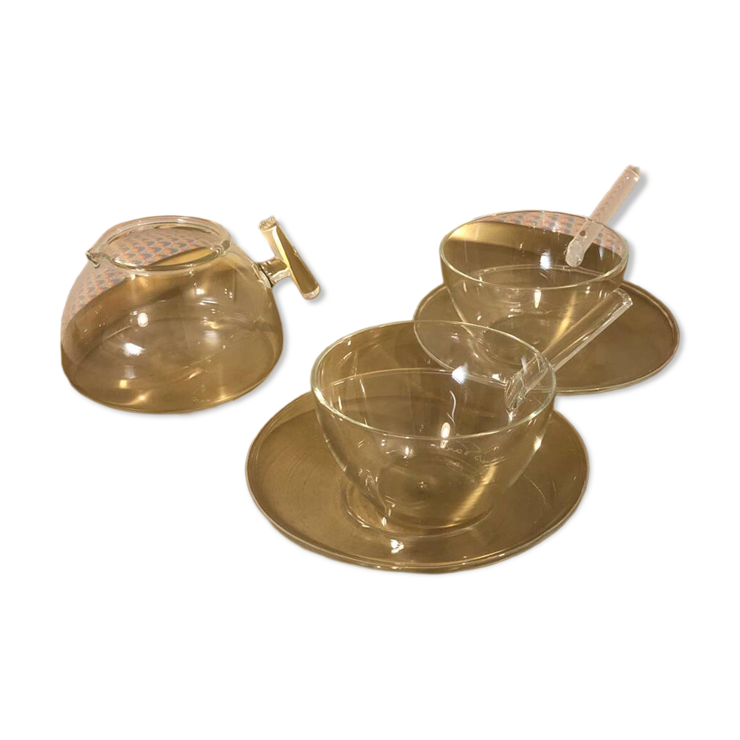 Set of 2 cups and a teapot made of blown glass by Mathias Paris.