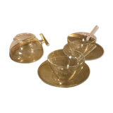 Set of 2 cups and a teapot made of blown glass by Mathias Paris.