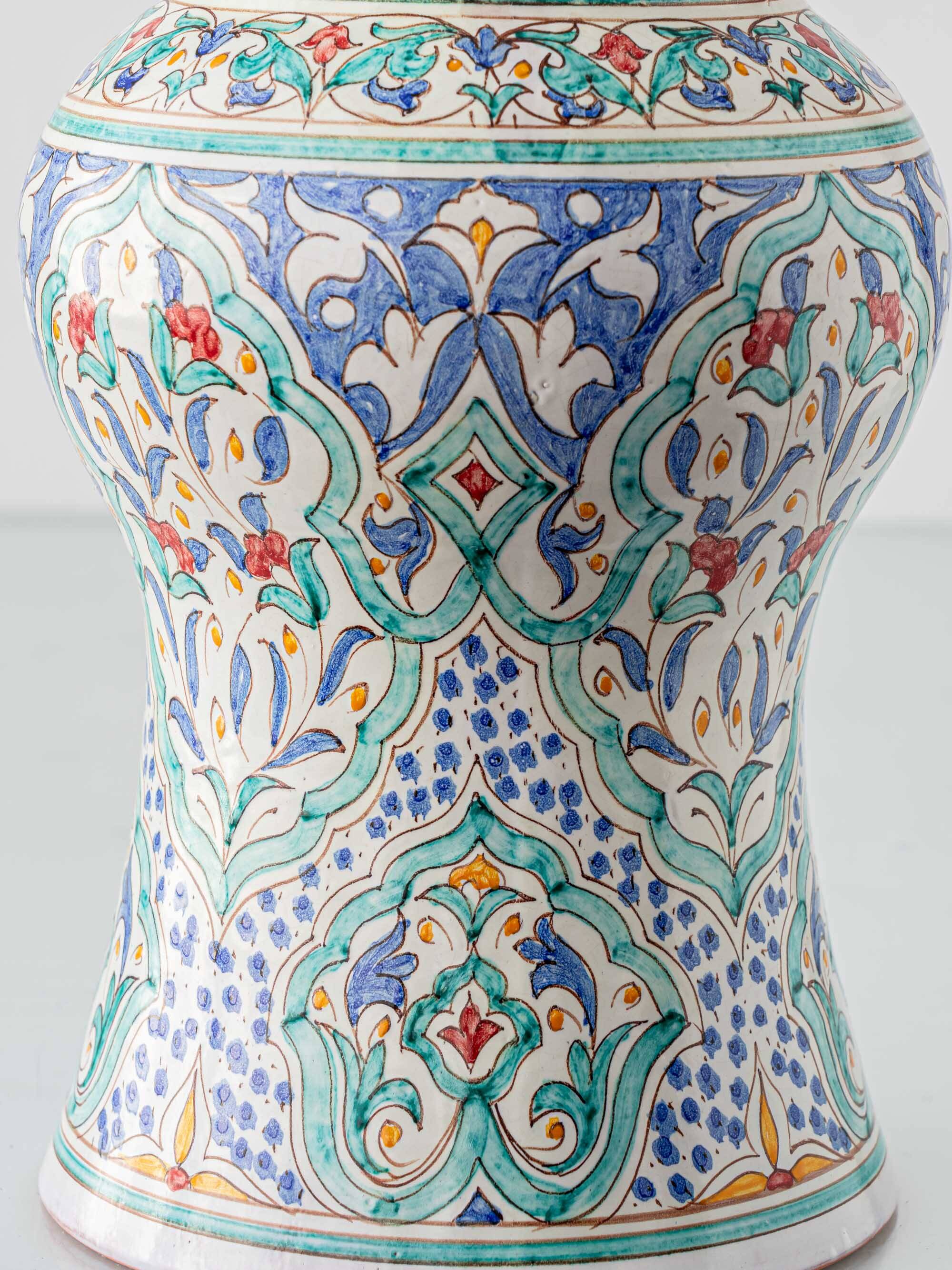 Mediterranean Table Lamp in Hand-Painted Spanish Ceramic, New Yellow Silk Shade