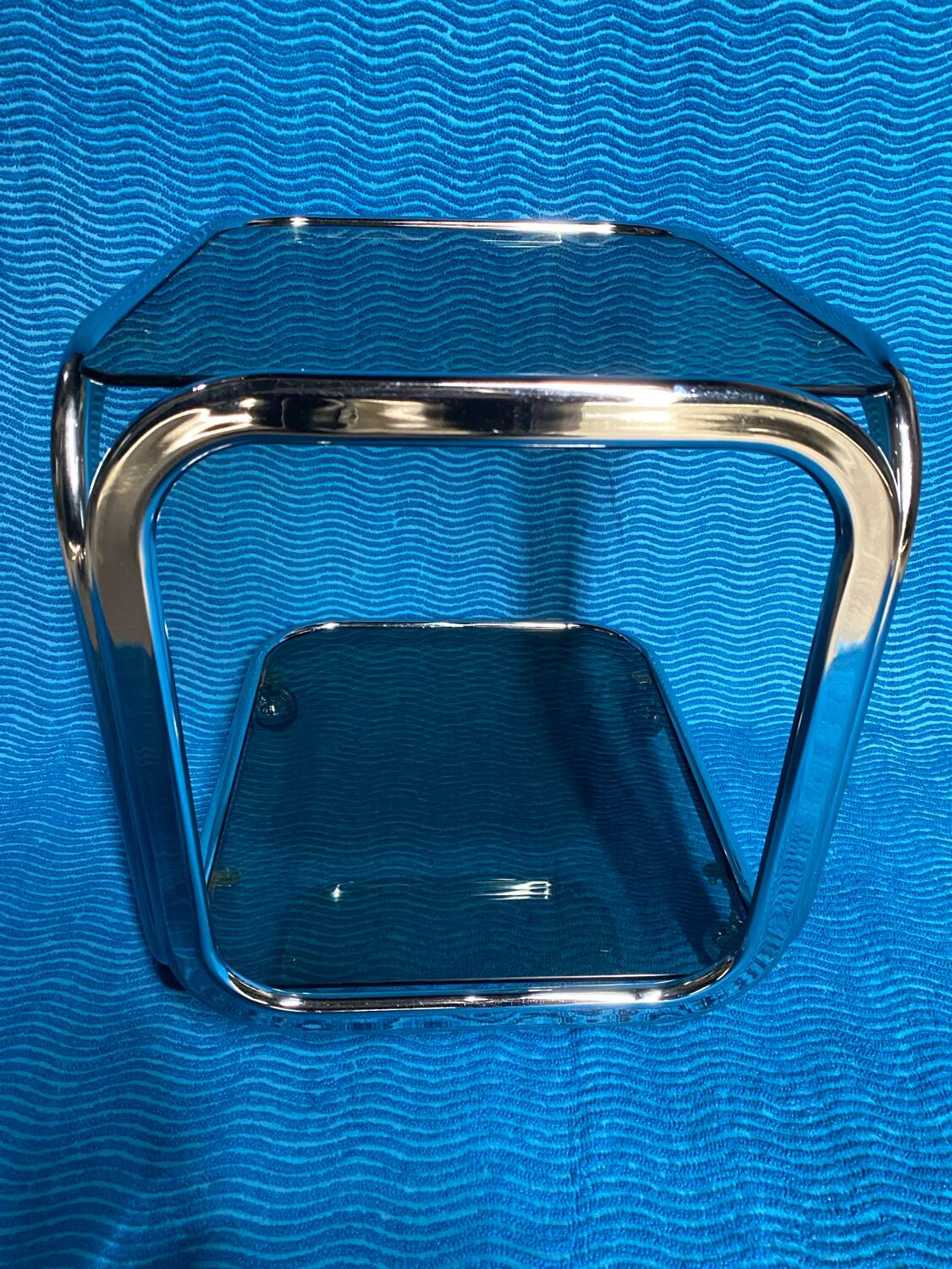 Vintage 1970 rectangular chrome oval profile rolling dessert trolley 2