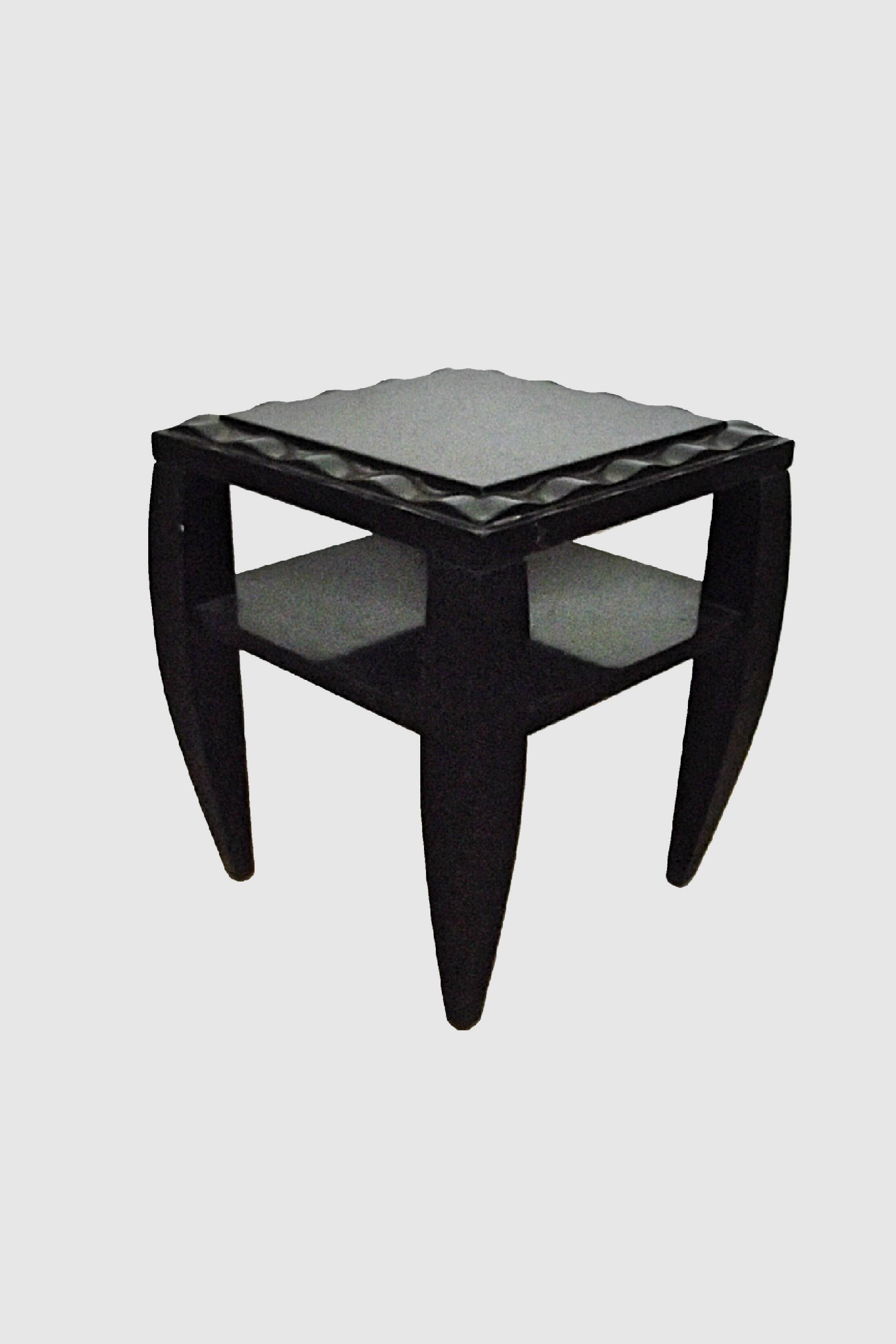 Pair of bedside tables with stylised design, good quality.