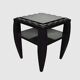 Pair of bedside tables with stylised design, good quality.