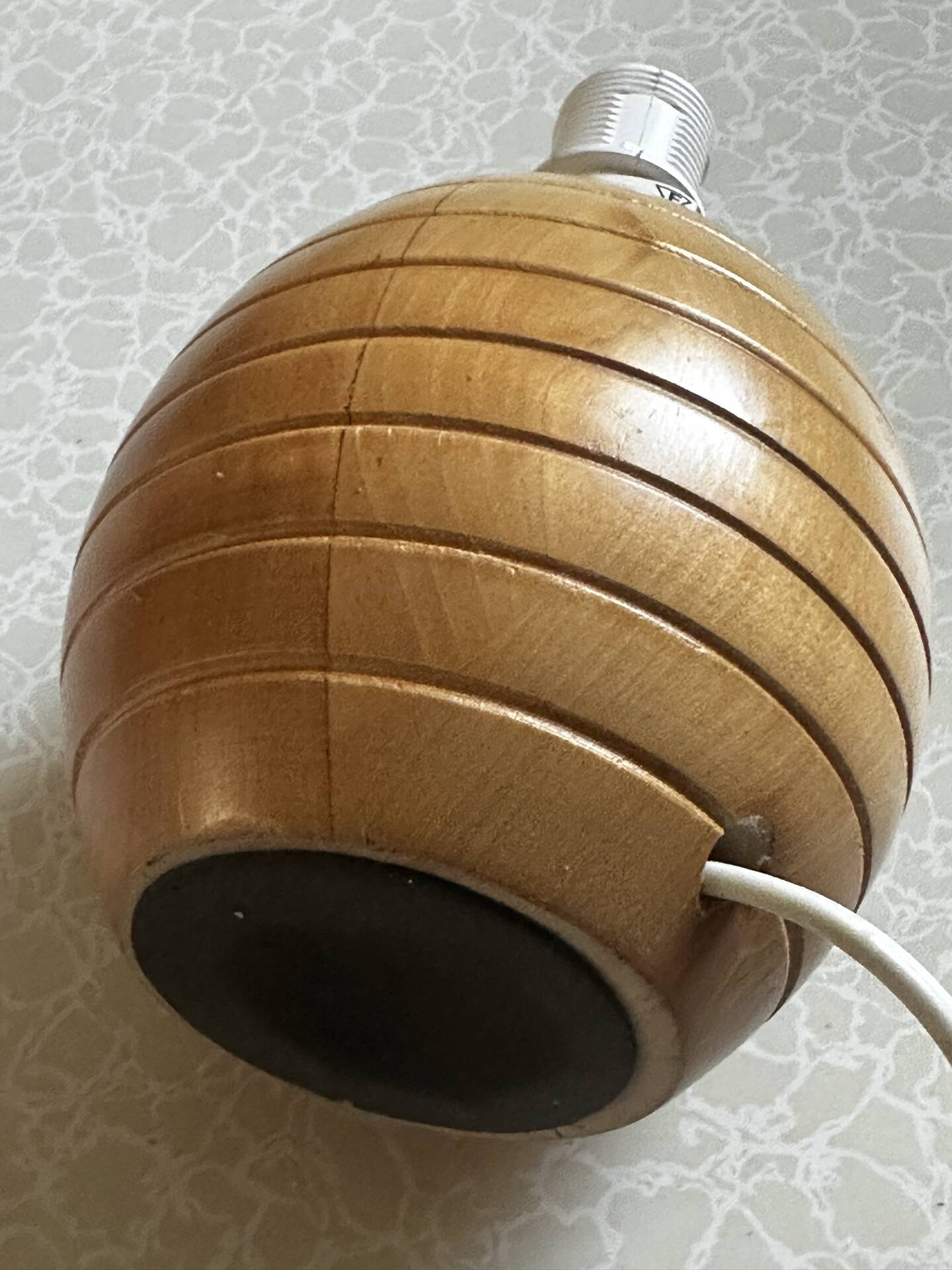 Turned and grooved wooden lamp base – 1980s