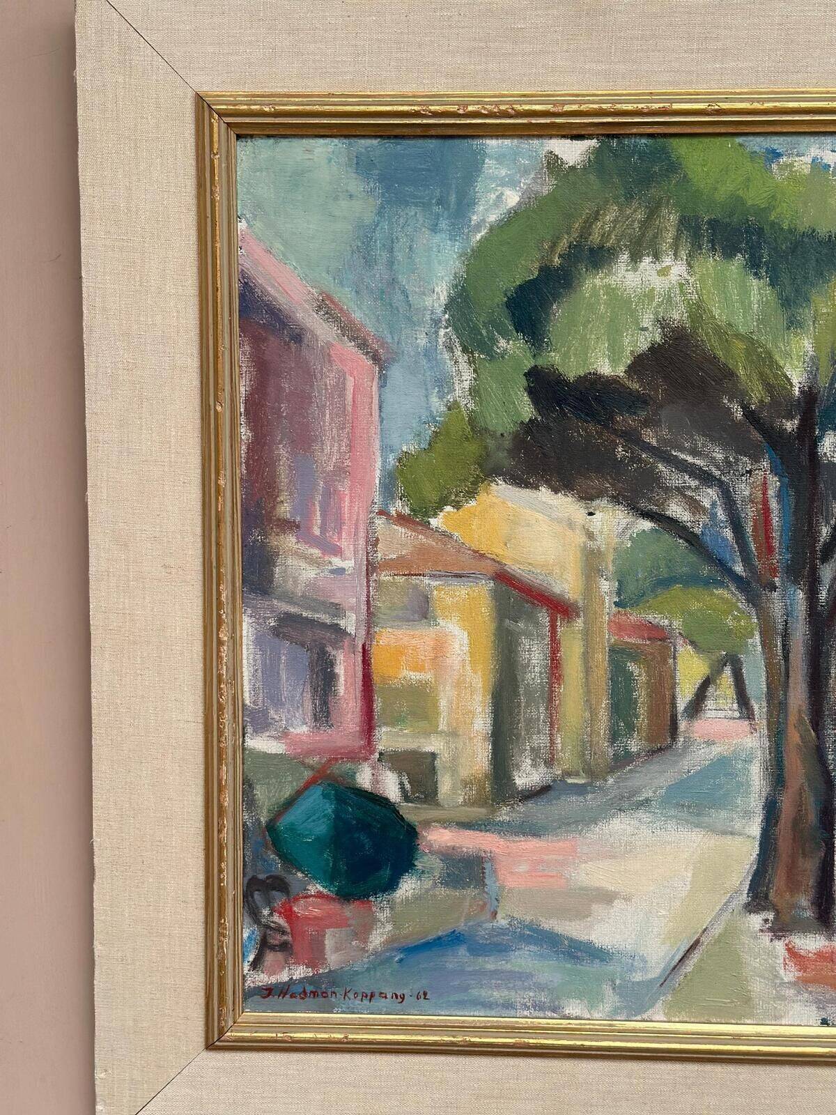 Huile sur toile originale suédoise – « Rue urbaine » par Ingrid Hedman Koppang