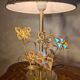 chrome or brass glass lamp, flower and butterfly 1975 to 80s pleated shade