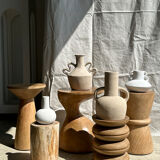Handmade terracotta vase painted white with double handles H:16 D:20