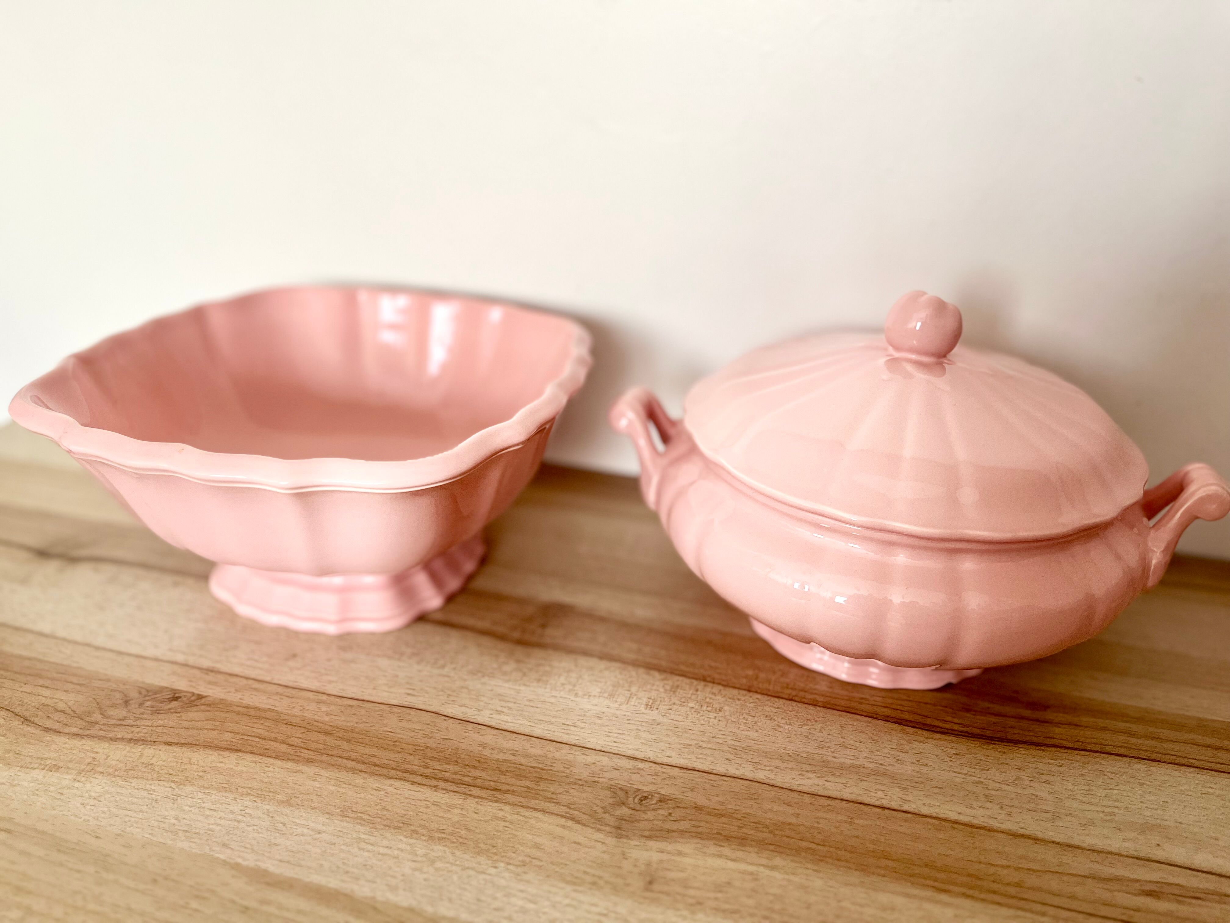 Lot of pink tableware "Faience de Salins" made in France
