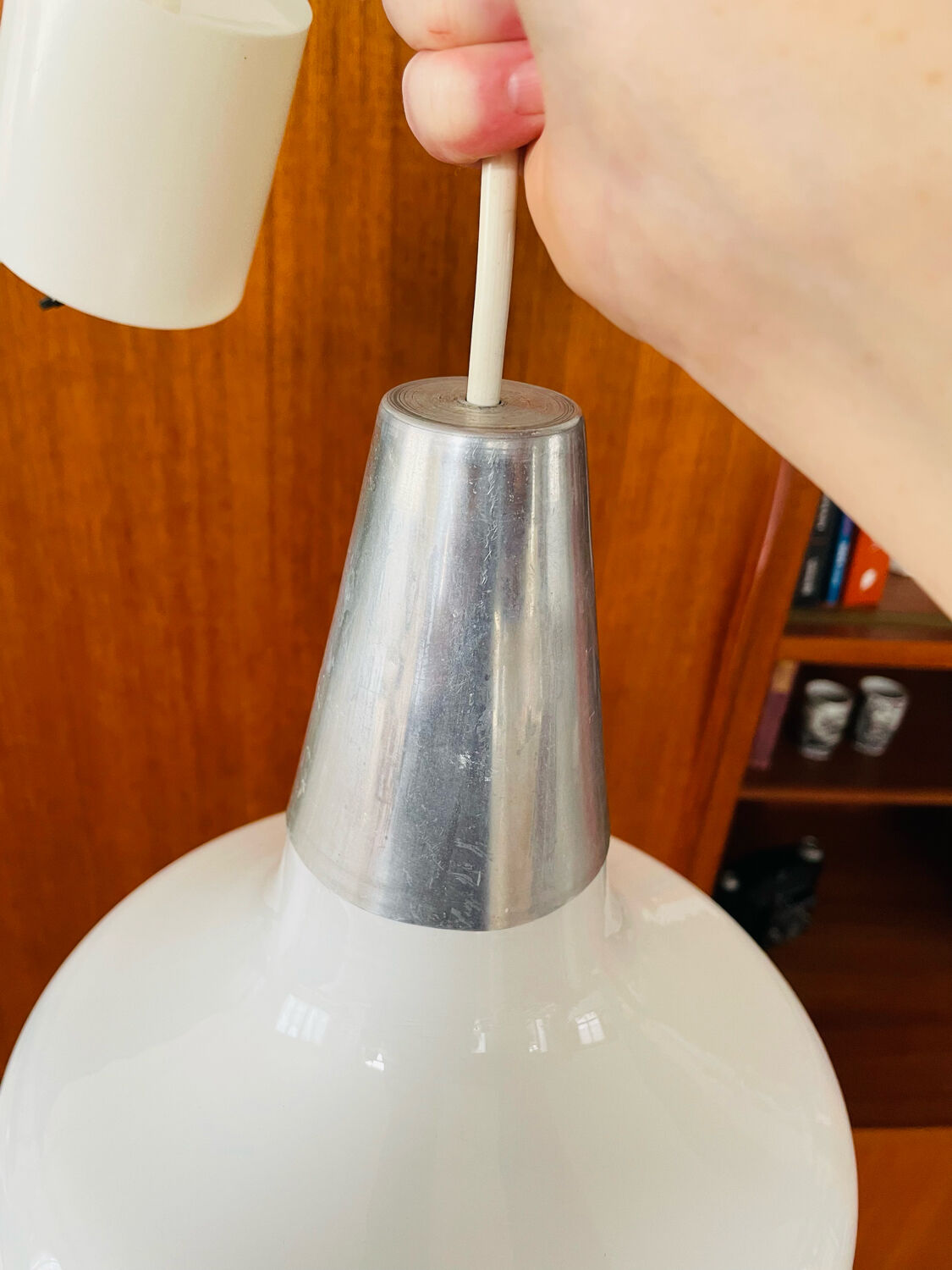 Lustre suspension vintage années 70 globe verre fleuri