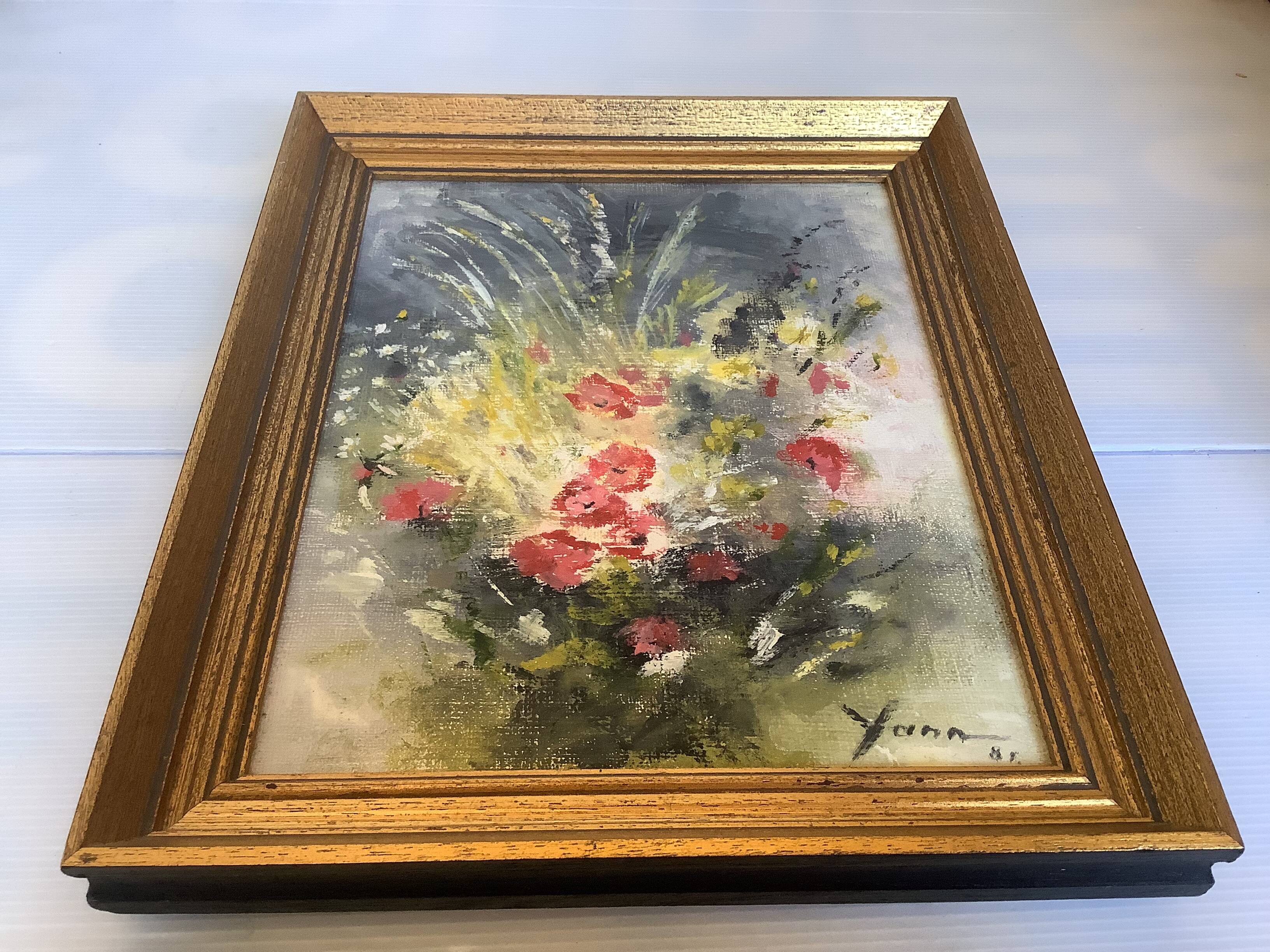 Tableau bouquet de fleurs huile sur toile signée