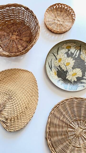 VINTAGE Wicker and Brass Wall COMPOSITION