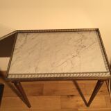 Louis XVI style side table in mahogany and white marble tray.
